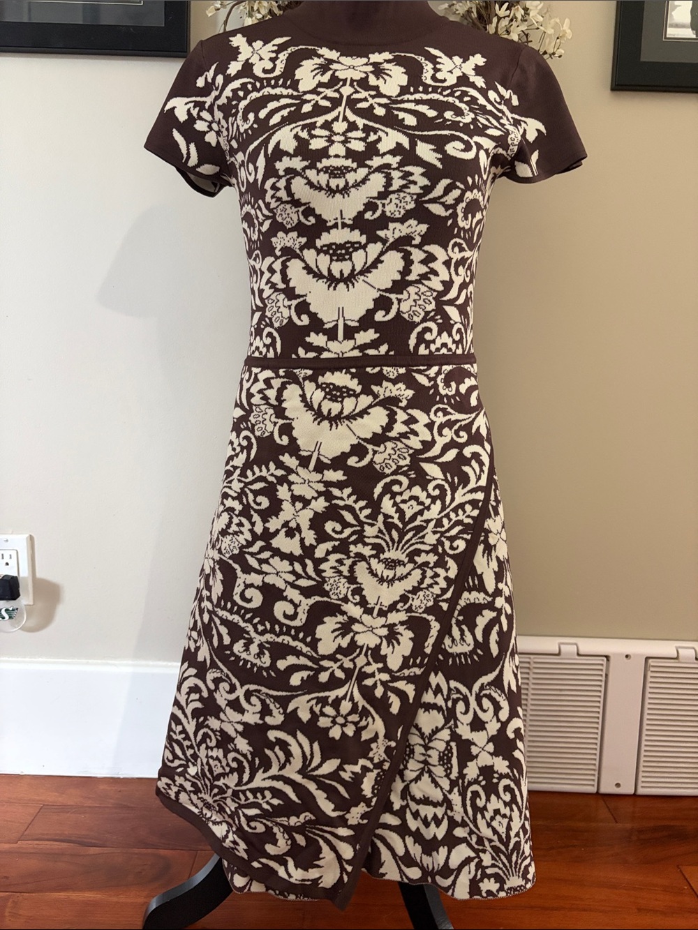 Parker Brown and Cream Damask A-Line Dress